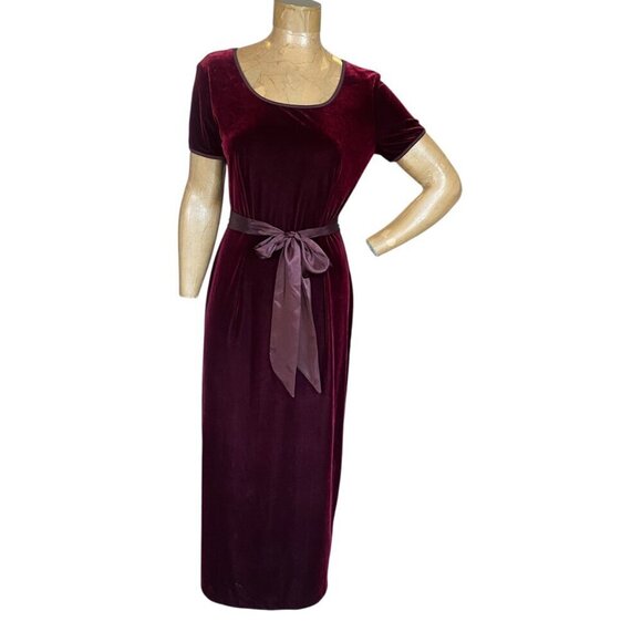 VTG  Robbie Bee Stretch Velvet Long Midi Dress Sz 10 Burgundy Red #342C - Picture 2 of 10